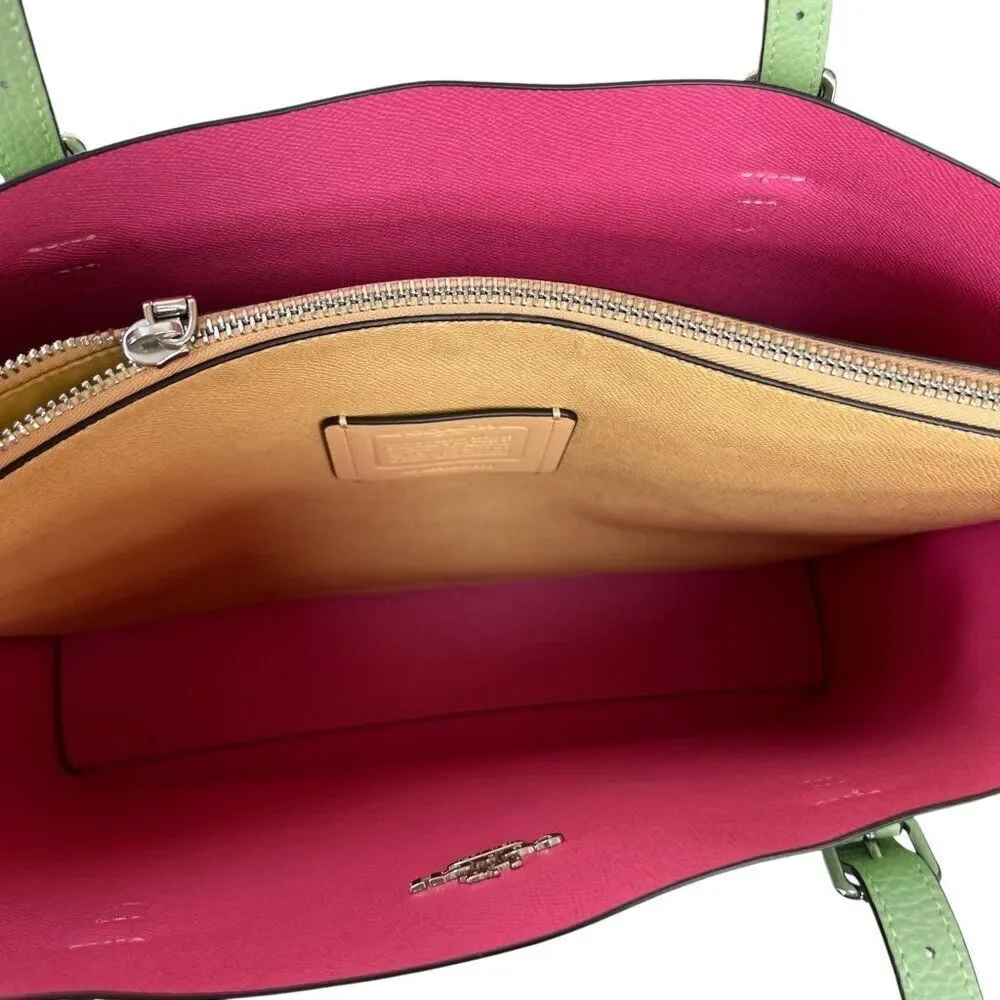Coach Mollie Two Tone Cross Grain Leather Large Tote Bag in Light Pistachio and